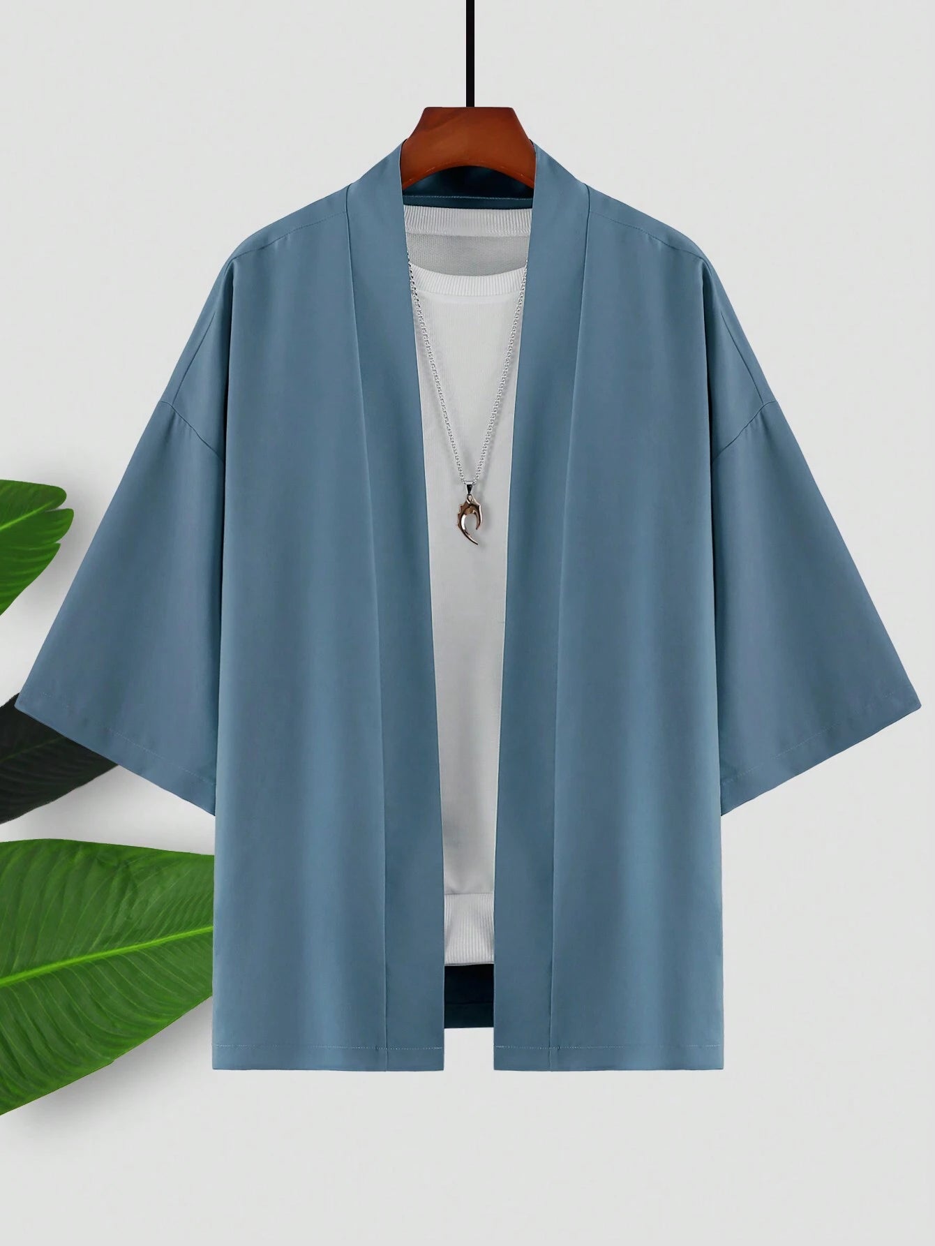 Manfinity Men Solid Drop Shoulder Kimono without Tee