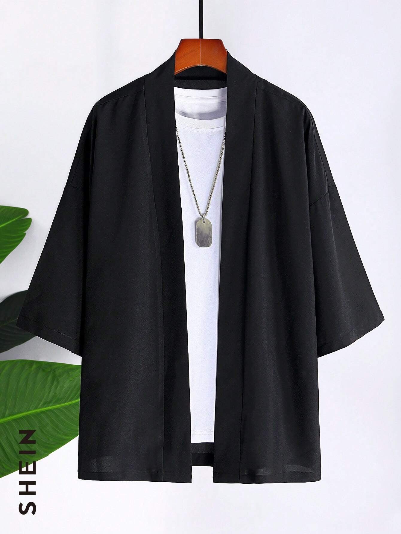 Manfinity Men Solid Drop Shoulder Kimono without Tee